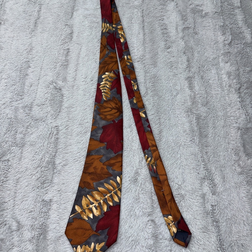 George Machado Mens Silk Tie Brown‎ autumn leaf Made in USA 4"